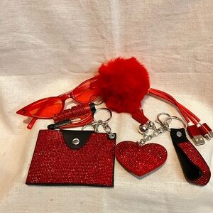 Red Blinged Out Glitter Safety Keychain Accessory Set
